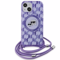 Karl Lagerfeld IML Crossbody Monogram Karl & Choupette Head Magnetinis dėklas iPhone 15 / 14 / 13 - violetinis