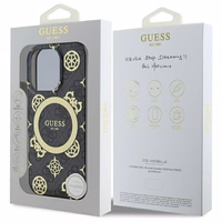 Guess IML Peony On 4G Background Magnetinis dėklas iPhone 16 Pro - juodas
