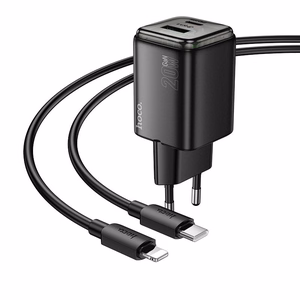Įkroviklis telefonui Hoco USB A + USB C QC3.0 PD 3A 20W + kabelis USB C į Lightning N52 juodas