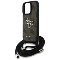 Guess 4G Big Logo Cord Stap dėklas telefonui iPhone 16 Pro - rudas