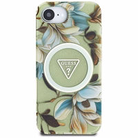 Guess IML Metal Glitter Flowers Triangle Magnetinis dėklas telefonui iPhone 16e - žalias