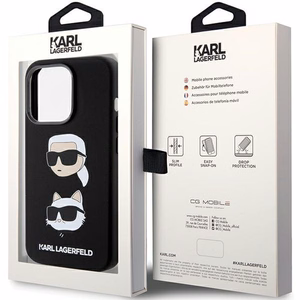 Karl Lagerfeld silikoninis Karl & Choupette galvos dėklas telefonui iPhone 15 Pro Max - juodas