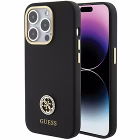 Guess silikoninis Logo Strass 4G dėklas telefonui iPhone 15 Pro - juodas