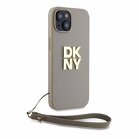 DKNY Dėklas telefonui su dirželiu ir logotipu iPhone 15 Plus - smėlio spalvos