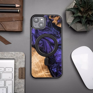 Medinis ir dervos dėklas telefonui iPhone 15 Plus Magnetinis Bewood Unique Violet - violetinė ir juodas