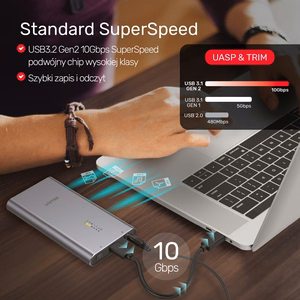 UNITEK S1206A SolidForce USB-C – PCIe/NVMe M.2 SSD, 10 Gbps, dviguba įdėkla su kopijos funkcija
