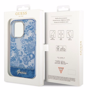 Guess GUHCP14LHGPLHB iPhone 14 Pro 6.1 mėlynas / mėlynas kietasis dėklas Porcelain Collection