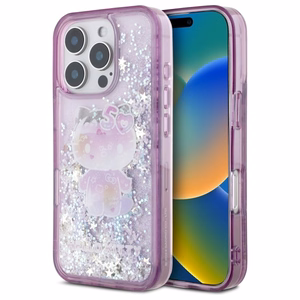 Hello Kitty Liquid Glitter 50 metų jubiliejaus vakarėlio dėklas telefonui iPhone 16 Pro Max - violetinis