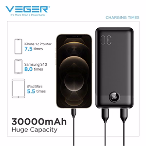 VEGER Išorinė baterija 30000 mAh PD QC3.0 3A 20W L30 (W3008PD) juoda