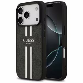 GUESS dėklas telefonui IPHONE 17 Pro, suderinamas su MagSafe GUHMP17LP4RPSK (4G Printed Stripes), juodas