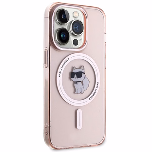 Karl Lagerfeld IML Choupette Magnetinis dėklas telefonui iPhone 15 Pro - rožinis