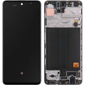 Ekranas Samsung A515 A51 su lietimui jautriu stikliuku ir rėmeliu originalus Black (service pack)