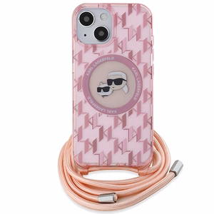Karl Lagerfeld IML Crossbody Monogram Karl & Choupette Head Magnetinis dėklas iPhone 15 / 14 / 13 - rožinis