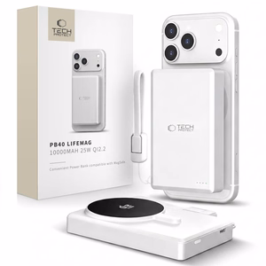 Tech-Protect PB40 LifeMag MagSafe 10000mAh 25W Qi2.2 išorinė baterija, balta ir sidabrinė