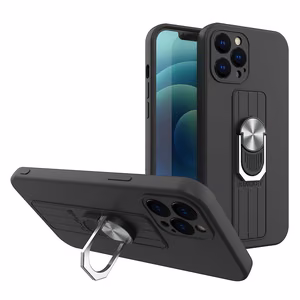 Žiedinis dėklas silikoninis dėklas su piršto laikikliu ir pagrindu Samsung Galaxy S22 Ultra juodas
