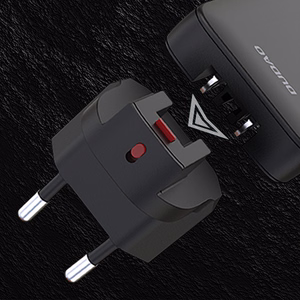 Dudao A65Q 65W GaN kelioninis sieninis įkroviklis USB-A / USB-C PD itin plonas EU / US – juodas