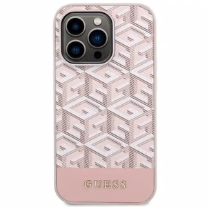 Guess GUHMP14LHGCFSEP iPhone 14 Pro 6.1" rožinė/rožinė kietas dėklas GCube Stripes MagSafe