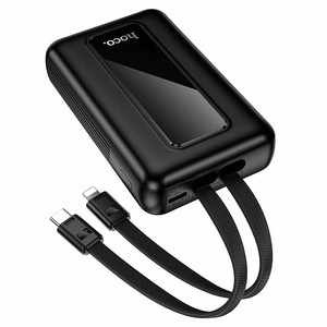 Hoco J162 išorinė baterija su integruotais USB-C ir Lightning laidais, 10000 mAh, QC, PD, 22,5 W, juoda