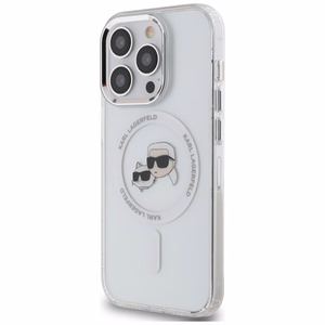 Karl Lagerfeld IML Metal Karl & Choupette Head MagSafe Dėklas telefonui iPhone 14 Pro - baltas