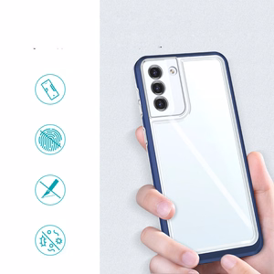 Прозрачный чехол 3in1 для Samsung Galaxy S21+ 5G (S21 Plus 5G) гелевый с рамкой синий