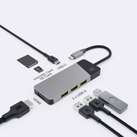 žalias CELL HUB USB-C ADAPTER GC CONNECT 7W1 (3XUSB 3.1, HDMI 4K 60HZ, USB-C PD 85W, MICROSD/SD)