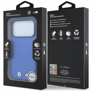 BMW M Carbon Printed Ring MagSafe dėklas, skirtas iPhone 17 Pro / 18 Pro – mėlynas