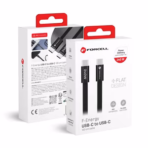 Laidas USB C į USB C Forcell F-Energy QC4.0 PD 5A 240W Cafule Flat 1,2 m CCFN23 juodas