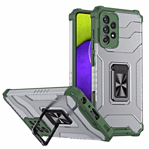 Kristalinis žiedinis dėklas su stovu tvirtas apsauginis dangtelis Samsung Galaxy A72 4G žalias