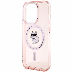 Karl Lagerfeld IML Choupette Magnetinis dėklas telefonui iPhone 15 Pro - rožinis