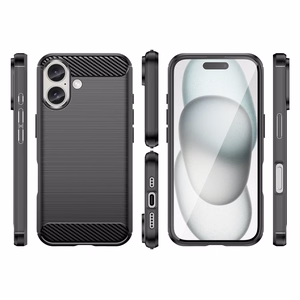 Carbon dėklas telefonui iPhone 16 Plus silikoninis dėklas - juodas