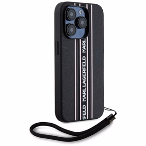 Karl Lagerfeld Saffiano Athleisure Stripes Cord dėklas telefonui iPhone 15 Pro - rožinis