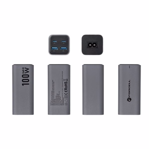 Desktop charger Forcell F-Energy GaN III 2 x USB C + 2 x USB A QC4.0 PD 5A 100W VT-49 gray