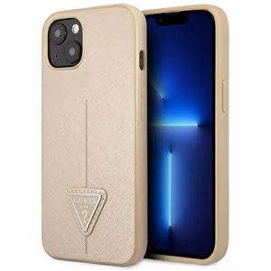Guess GUHCP13SPSATLE iPhone 13 mini 5.4 dėklas telefonui, smėlinis, kietas, Saffiano trikampio logotipu