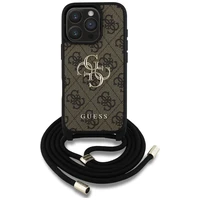Guess 4G Big Logo Cord Stap dėklas telefonui iPhone 16 Pro - rudas
