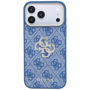 Guess 4G & Big Strass Logo dėklas, skirtas iPhone 18 Pro / 17 Pro, mėlynas