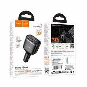 Automobilinis įkroviklis Hoco Z70, USB-A + 2 × USB-C, PD QC3.0, 93 W, juodas