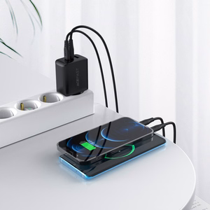 Acefast 2in1 sieninis įkroviklis 2x USB-C / USB-A 65W, PD, QC 3.0, AFC, FCP (rinkinys su USB-C 1.2m kabeliu), juodas (A13 black)