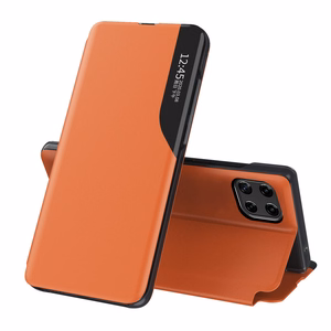 Eco Leather View Case elegantiškas knygos tipo dėklas su stovu Samsung Galaxy A22 4G oranžinis