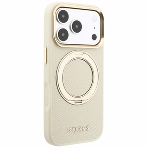 Guess Ring Stand 360 Grained Classic Logo MagSafe dėklas iPhone 18 Pro Max / 17 Pro Max – smėlinis