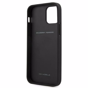 Ferrari FEOMSHCP12LBK iPhone 12 Pro Max juodas/juodas kietas dėklas Off Track Leather Nylon Stripe