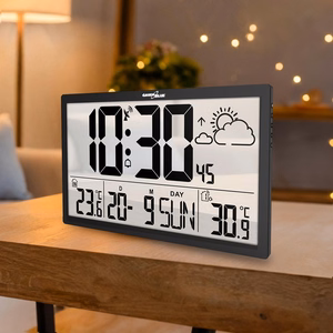 Ypač didelis LCD sieninis laikrodis „GreenBlue GB218“ su orų stotele, temperatūros ir datos rodymu