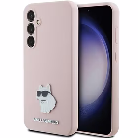Karl Lagerfeld silikoninis Choupette Metal Pin dėklas telefonui Samsung Galaxy S23 FE - rožinis
