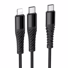 Kabelis 2in1 USB C į USB C+Lightnig Hoco 1 m X123 juodas