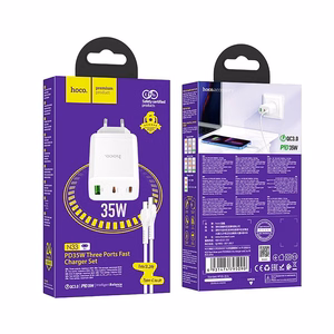 Įkroviklis Hoco N33 + "USB-C (Type-C) to Lightning Cable" (2xUSB-C;1xUSB 35W) baltas