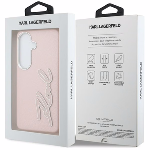 Karl Lagerfeld Grained Signature Metal Resin Logo dėklas Samsung Galaxy S26 rožinis