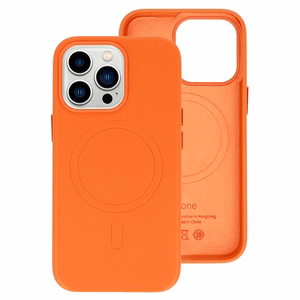 Dėklas (m) telefonui MagSafe odinis iPhone 15 Plus - oranžinis