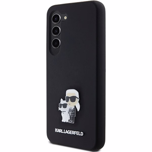 Karl Lagerfeld Silikoninis Karl&Choupette Metal Pin dėklas Samsung Galaxy S24 - juodas