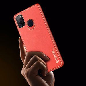 Dux Ducis Yolo elegantiškas dėklas iš minkšto TPU ir PU odos skirtas Samsung Galaxy M30s raudonas