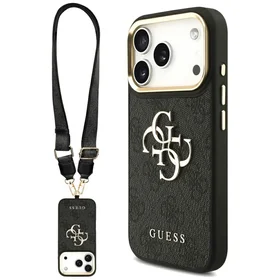 GUESS dėklas telefonui IPHONE 17 Pro (PU W/ Big 4G Classic & Big Strap Metal Buttons) juodas