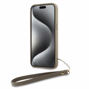 DKNY Dėklas telefonui su dirželiu ir logotipu iPhone 15 Pro Max - smėlio spalvos